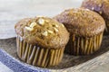 Three cups banana cake Placed on a wooden Royalty Free Stock Photo