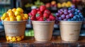 Three Cups Filled With Different Types of Fruit Royalty Free Stock Photo