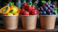 Three Cups Filled With Different Types of Fruit Royalty Free Stock Photo