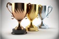 Three cups of winners, gold silver and bronze. Generative ai Royalty Free Stock Photo