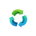 Three curved arrows form a triangular loop, symbolizing recycling. The arrows Royalty Free Stock Photo