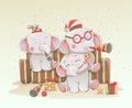 Three cute baby elephants celebrate christmas and new years together. Royalty Free Stock Photo