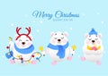 Three cute bears wish Merry Christmas and Happy New Year and snowing Royalty Free Stock Photo