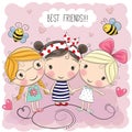 Three Cute cartoon girls Royalty Free Stock Photo