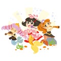 Three cute cartoon mermaids musician vector illustration Royalty Free Stock Photo