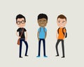 Three cute cartoon students with backpacks Royalty Free Stock Photo