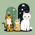 Three cute cats, domestic animals, square postcard, gift, sticker