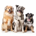 Three cute dogs of different breeds together, isolated on white, Royalty Free Stock Photo