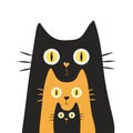 Three cute hand-drawn cats. Simple vector illustration for card design and for children. Pets concept, love and family