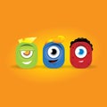 Three cute head characters, illustration. Cartoon charachters