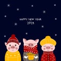 Three cute pigs. Cartoon animals. Royalty Free Stock Photo