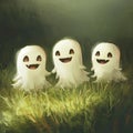 Three Cute Smiling Ghosts in Grass Royalty Free Stock Photo