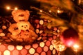 Three cute teddy bears by the Christmas tree Royalty Free Stock Photo