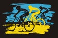 Three cyclists, racing, expressive stylized. Royalty Free Stock Photo