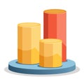Three cylindrical bar graph elements on a blue base Royalty Free Stock Photo