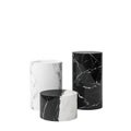 Three Cylindrical Marble Pedestals Black and White Patterns cylinder black marble Royalty Free Stock Photo