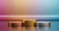 Three cylindrical pedestals in gold silver and bronze with gradient background Royalty Free Stock Photo
