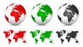 Three 3D Globes with World Maps - vector Royalty Free Stock Photo