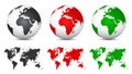 Three 3D Globes with World Maps - stock vector Royalty Free Stock Photo