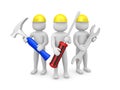 Three 3d man - people with the tools in the hands of. 3d image Royalty Free Stock Photo
