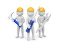 Three 3d man - people with the tools in the hands of. 3d image Royalty Free Stock Photo