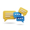 Three 3D Speech Bubbles in Yellow and Blue with White Lines and Dots Keywords: speech bubbles, chat bubbles, dialogue icons, Royalty Free Stock Photo