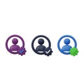 Three 3D User Profile Icons with Checkmarks in Purple Blue and Dark Blue Colors symbol Royalty Free Stock Photo