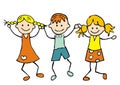 Three dancing children, coloring picture, eps.