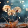three dandelions blowing in the wind Royalty Free Stock Photo
