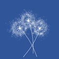 Three dandelions . Happy mother`s day greeting card on blue background. White blowball