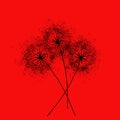 Three dandelions . Happy mother`s day greeting card on red background. Black blowball
