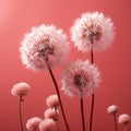 three dandelions on a pink background