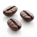 Three dark roasted coffee beans on a white background Royalty Free Stock Photo