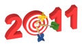 Three darts hitting target - New Year 2011. Royalty Free Stock Photo