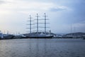 Three-deck ship mast in the port of Paleo Faliro. Athens, Greece