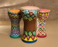 Three decorated colorful pottery goblet drums chalice drum, tarabuka, darbuka Royalty Free Stock Photo