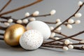Beautifully decorated Easter eggs are resting among delicate branches, symbolizing the renewal of life and the Royalty Free Stock Photo