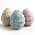 Three decorative easter eggs with a plaid pattern isolated on transparent  background png Royalty Free Stock Photo