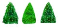 Three decorative images of a Christmas tree isolated on a white background. Royalty Free Stock Photo