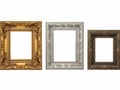 Three decorative picture frames isolated on white background Royalty Free Stock Photo