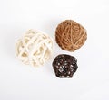 Three decorative wicker wooden balls