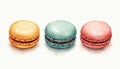 Three delicate macarons rendered in minimalist flat design with watercolor textures. Featuring harmonious triadic color scheme Royalty Free Stock Photo
