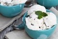 Three Delicious Bowls of Chocolate Chip Cookie Dough Ice Cream Royalty Free Stock Photo