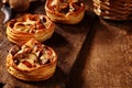 Three delicious fresh mushroom tarts Royalty Free Stock Photo