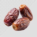 Three Delicious Medjool Dates Closeup Isolated on Transparent Background Royalty Free Stock Photo
