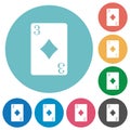 Three of diamonds card flat round icons Royalty Free Stock Photo