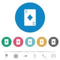 Three of diamonds card flat round icons Royalty Free Stock Photo