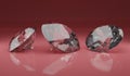 Three diamonds on red background - cgi render image 3D Royalty Free Stock Photo