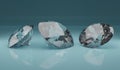 Three diamonds on turquoise background - cgi render image 3D Royalty Free Stock Photo