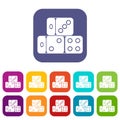 Three dice cubes icons set